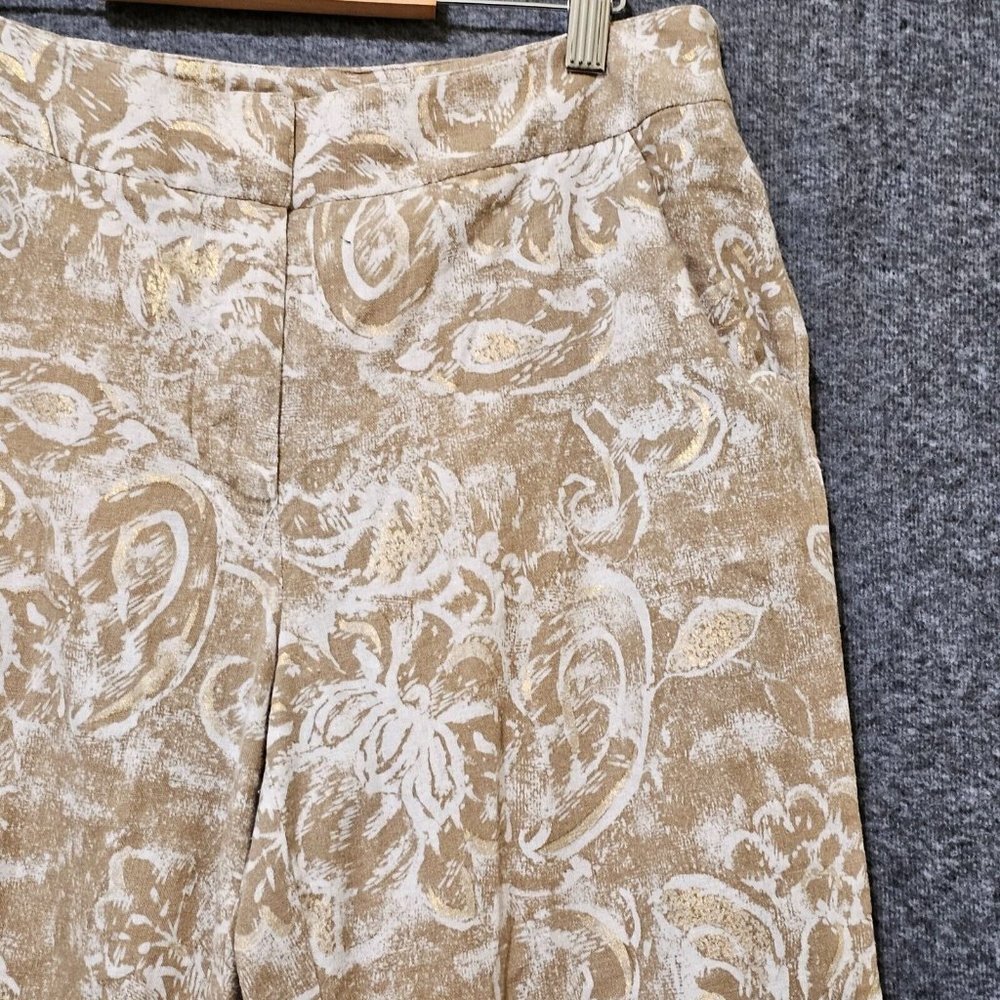 Coldwater Creek Cropped Pants Womens Size 8 Linen Blend Gold Floral‎ Wide Leg - Picture 2 of 16